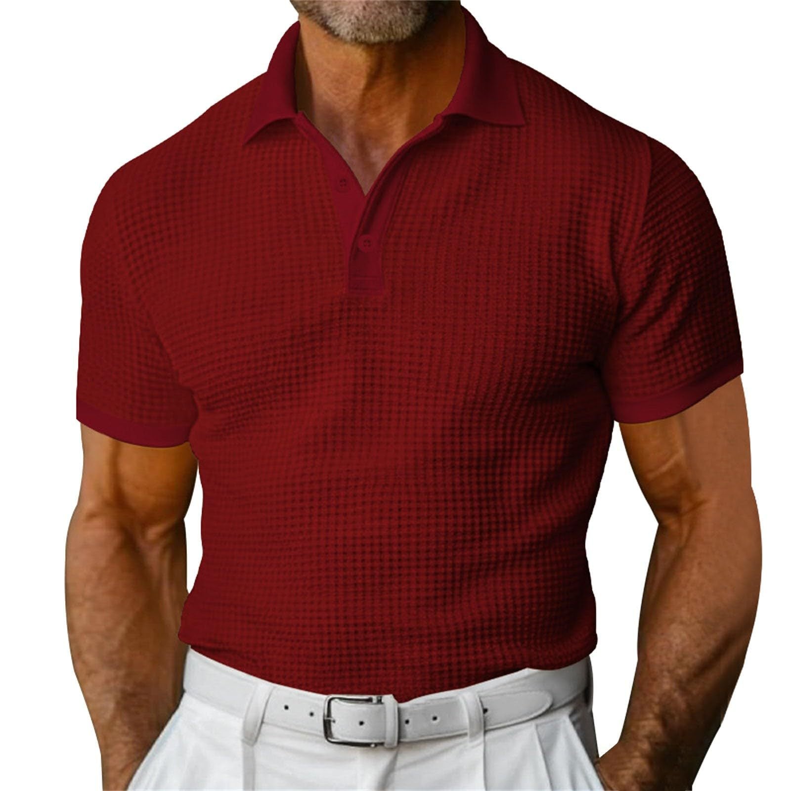 Waffle Short Sleeve Polo Shirt Men's Fashion Summer Lapel Tops - ARCHSHOPE