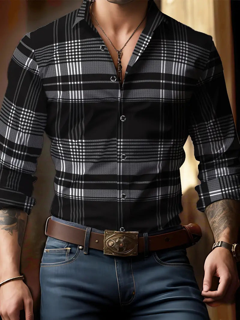 Breathable Volkswagen Casual Versatile Lattice Men's Long Sleeve Shirt - ARCHSHOPE