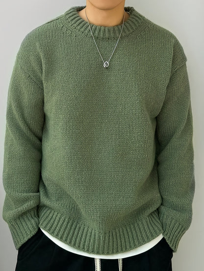 Einfarbiger, locker gestrickter Pullover, Freizeit, japanischer Retro-Stil, langärmeliger Rundhalspullover für Herren