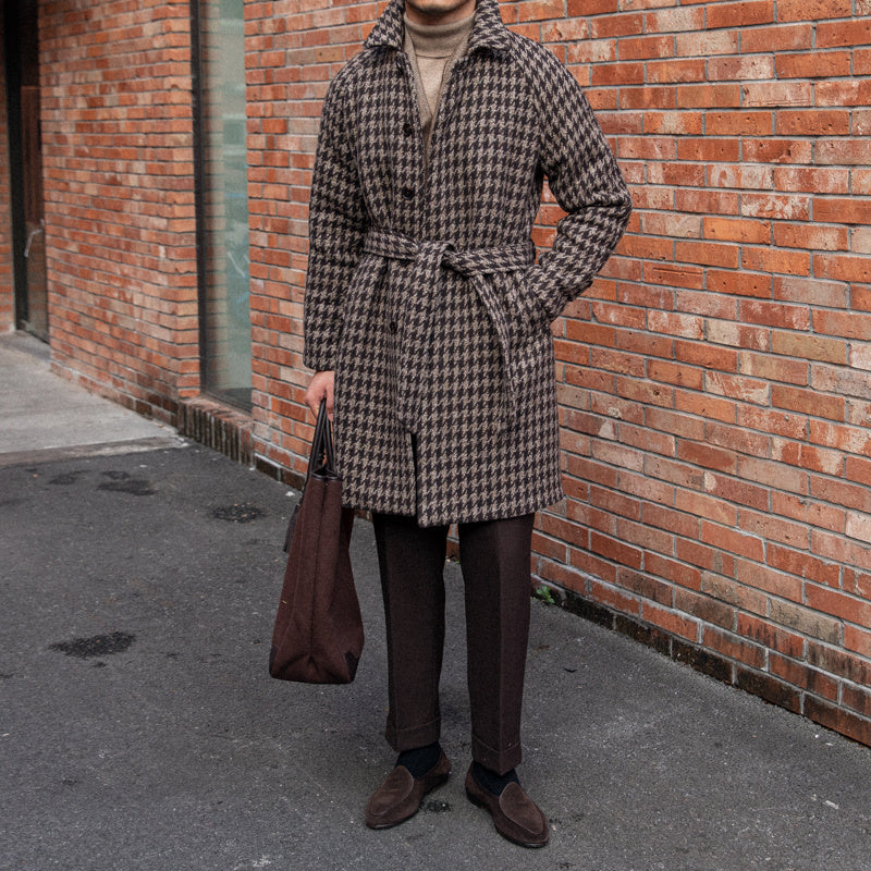 Veste mi-longue chaude à motif pied-de-poule pour homme