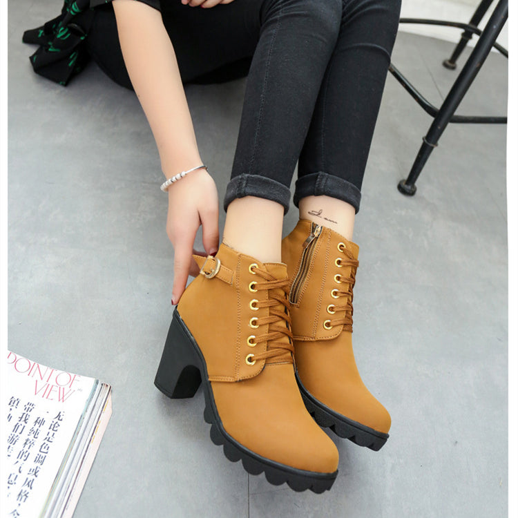 Chunky Block Heel Boots Buckle Ankle Boots Women Shoes - ARCHSHOPE