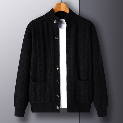 Nouveau pull à simple boutonnage avec poches, cardigan ample en jacquard tendance pour hommes