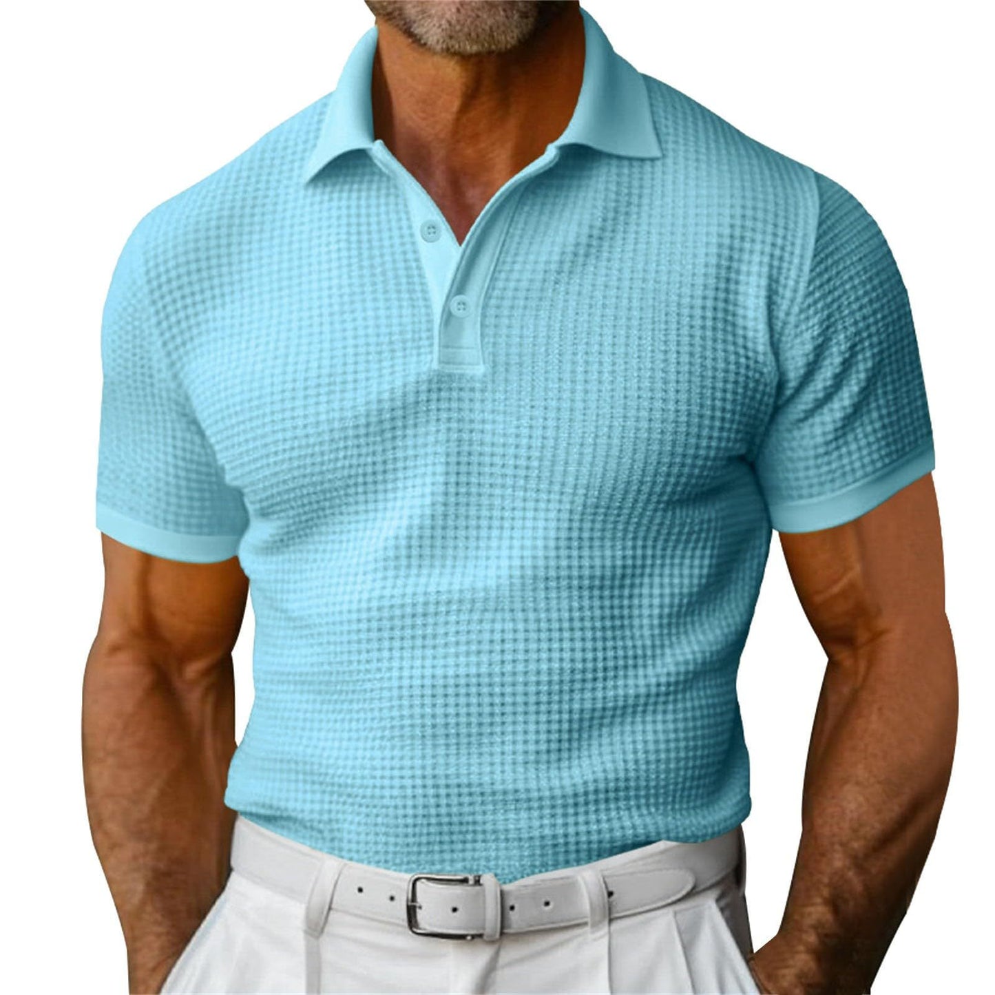 Waffle Short Sleeve Polo Shirt Men's Fashion Summer Lapel Tops - ARCHSHOPE