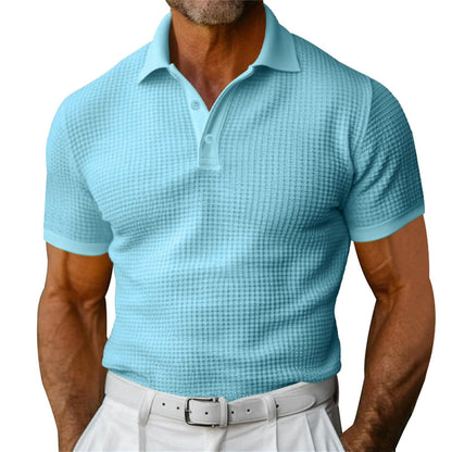 Waffle Short Sleeve Polo Shirt Men's Fashion Summer Lapel Tops - ARCHSHOPE