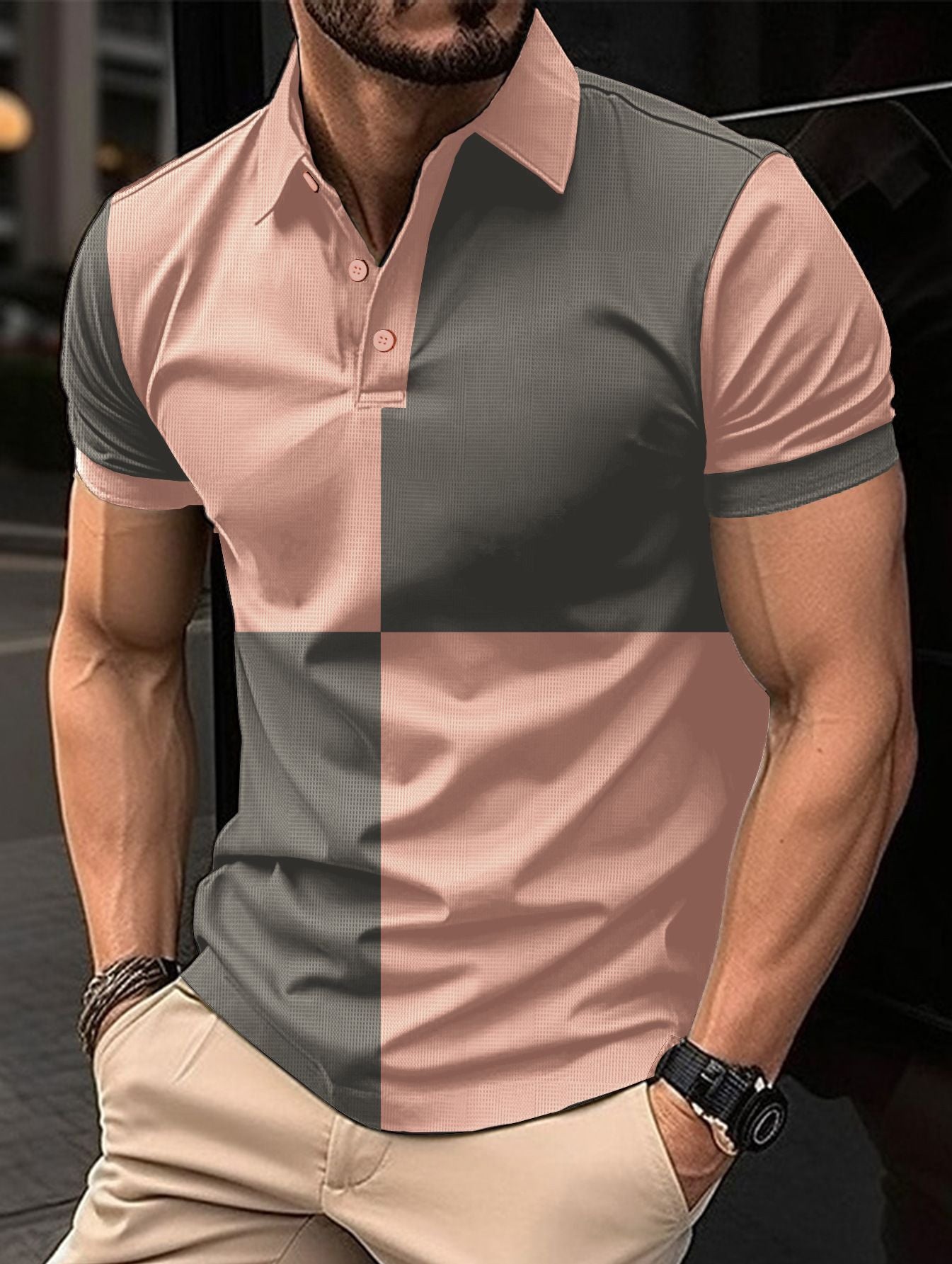 Lässiges, sportliches Poloshirt mit kurzen Ärmeln und Farbnähten und Umschlagkragen für Herren
