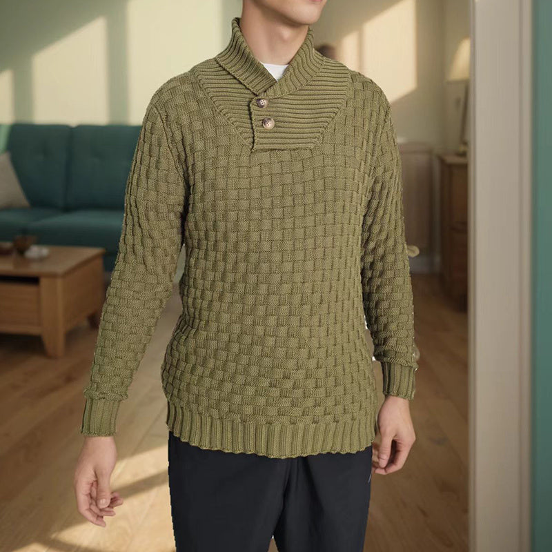 Men's Slim Turtleneck Sweater With Button Design Fashion Casual Solid Color Pullover Top Clothing - ARCHSHOPE