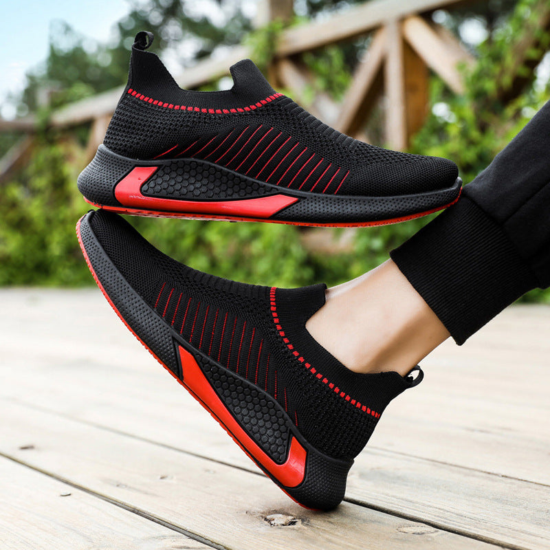 Chaussures chaussettes tendance en maille à rayures pour hommes, baskets respirantes et légères à enfiler pour l'extérieur