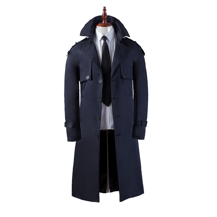 Trench-coat ultra long pour homme, coupe slim, coupe décontractée, au-dessus du genou
