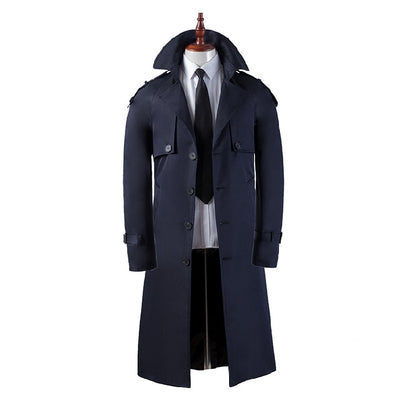 Trench-coat ultra long pour homme, coupe slim, coupe décontractée, au-dessus du genou