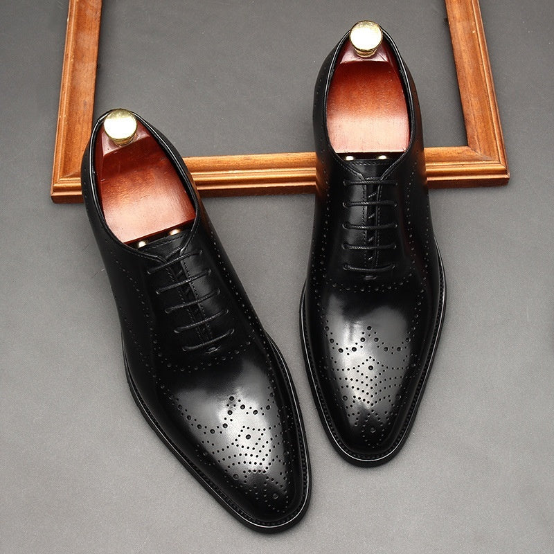 Chaussures en cuir pour hommes, style britannique, bout pointu, tenue de soirée, chaussures à lacets pour hommes