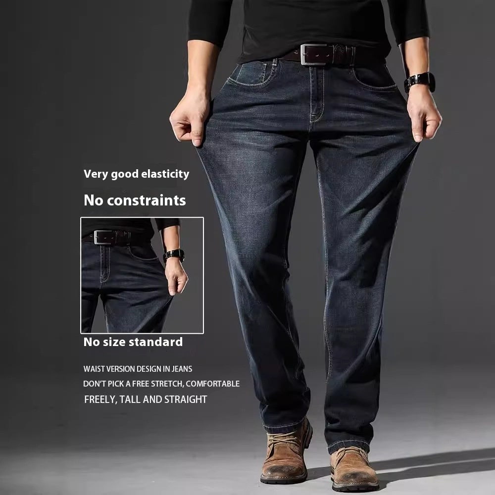 Hochelastische Herren-Jeans mit gerader Passform und lockerem Schnitt für Frühling und Herbst
