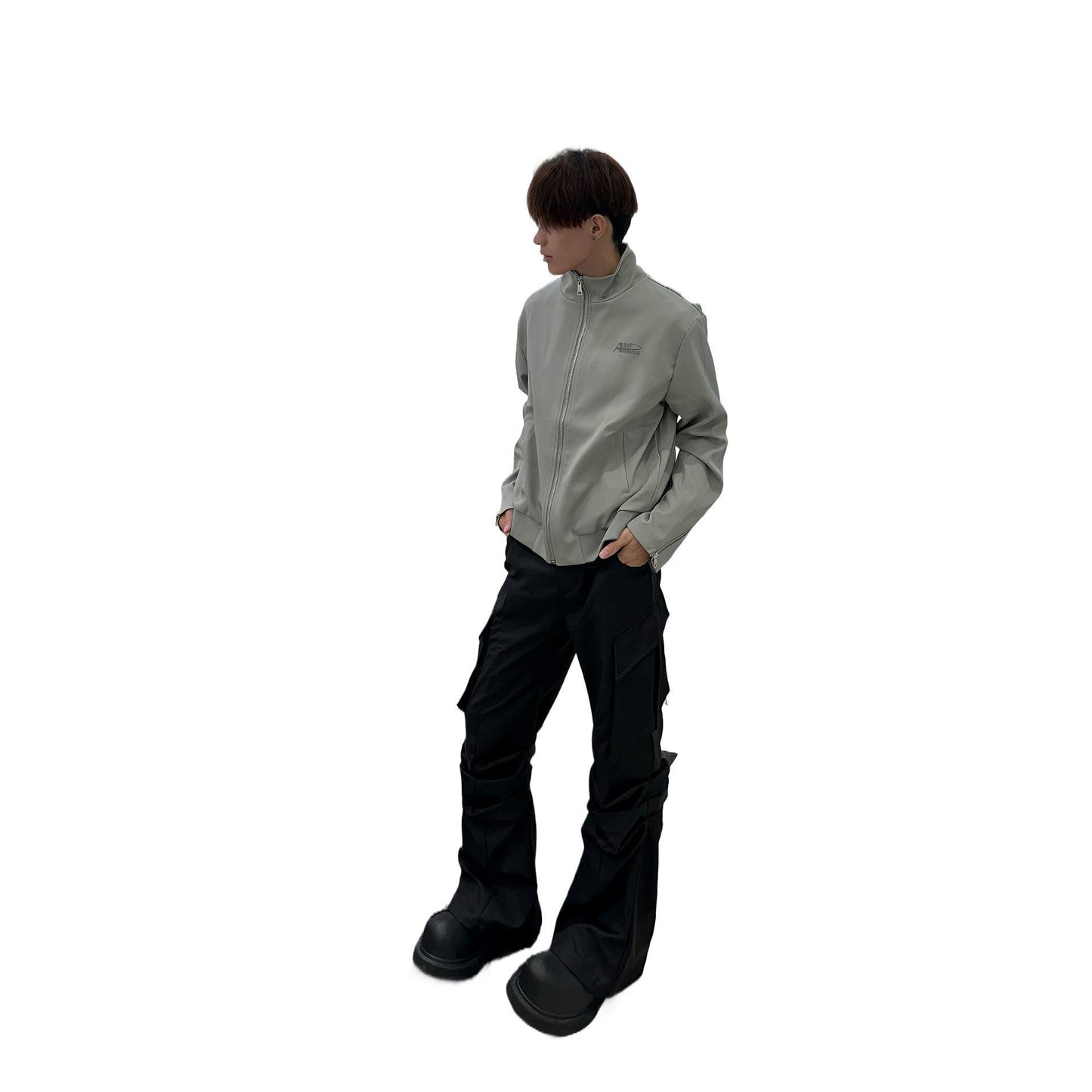 Große Tasche Falten Schwarze Cargohose Herren