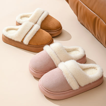 Fashion Warm Cotton Slippers For Women Leisure Thick Bottom Non-slip Plus-velvet House Shoes Winter Bedroom Floor Suede Slipper - ARCHSHOPE