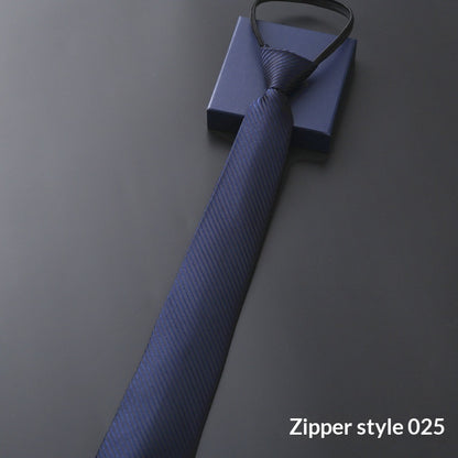 Mens Business Formal Zipper Tie With Blue Stripes - ARCHSHOPE