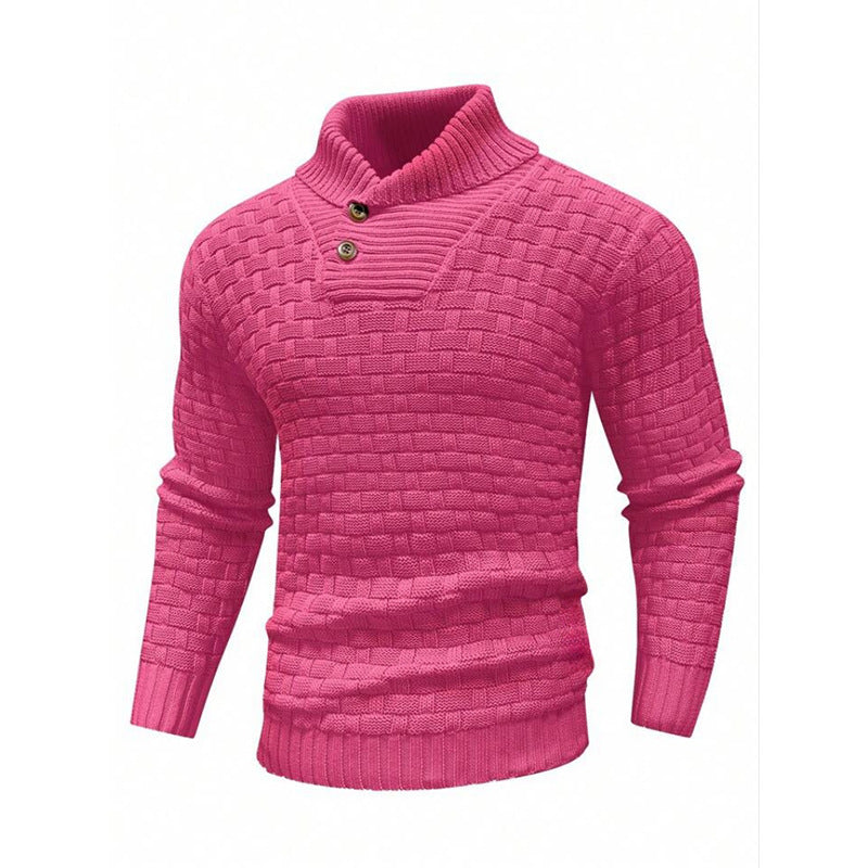 Men's Slim Turtleneck Sweater With Button Design Fashion Casual Solid Color Pullover Top Clothing - ARCHSHOPE