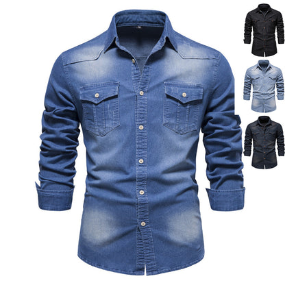 Herren Langarm Jeanshemd Casual Solid Button Slim Tops Kleidung