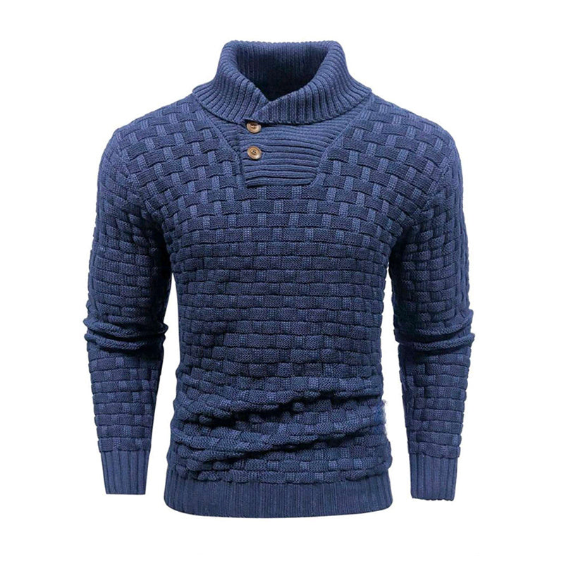 Men's Slim Turtleneck Sweater With Button Design Fashion Casual Solid Color Pullover Top Clothing - ARCHSHOPE