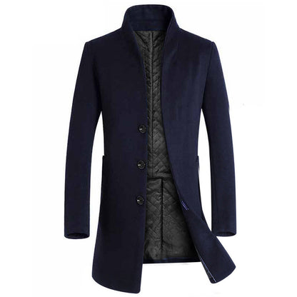 Manteau slim mi-long en laine pour homme, trench-coat