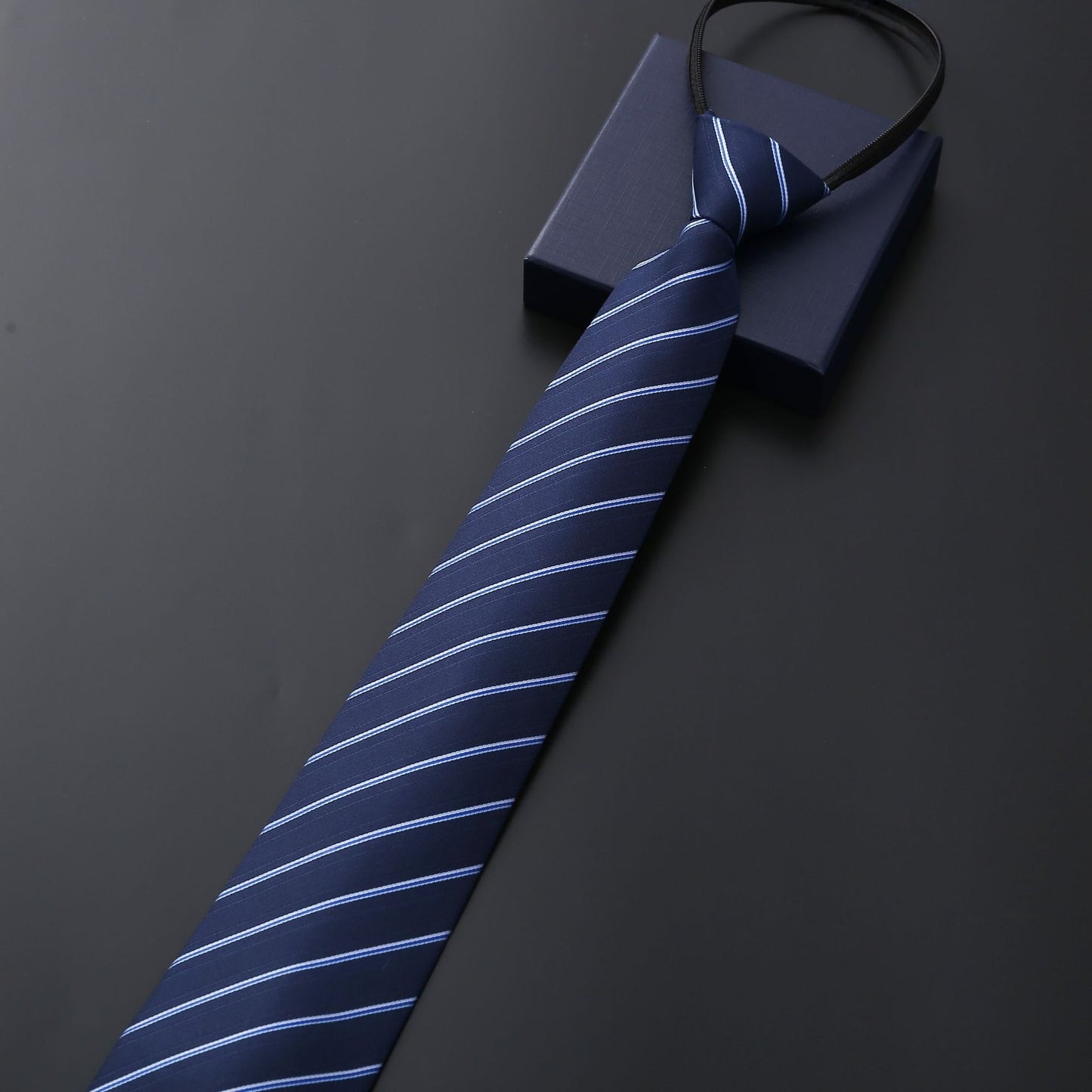 Mens Business Formal Zipper Tie With Blue Stripes - ARCHSHOPE