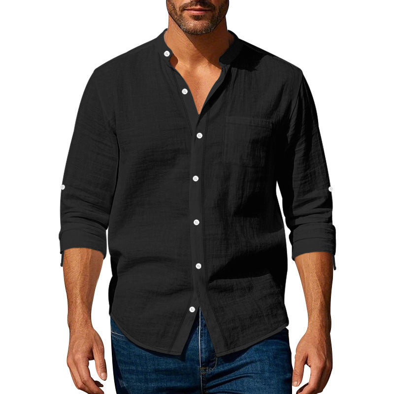 Long Sleeve Stand Collar Shirt With Pockets Casual Men's Clothing - ARCHSHOPE