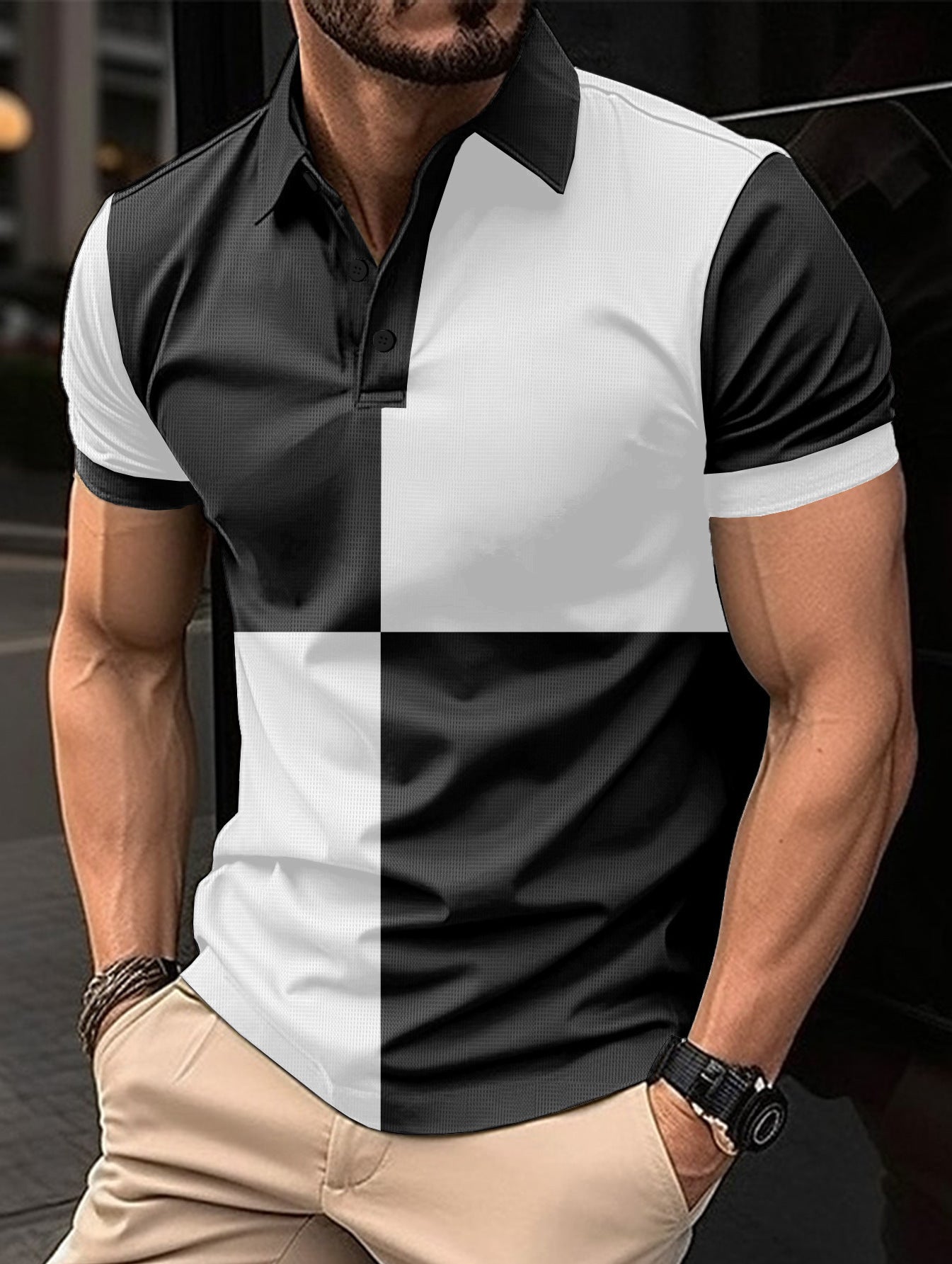 Lässiges, sportliches Poloshirt mit kurzen Ärmeln und Farbnähten und Umschlagkragen für Herren
