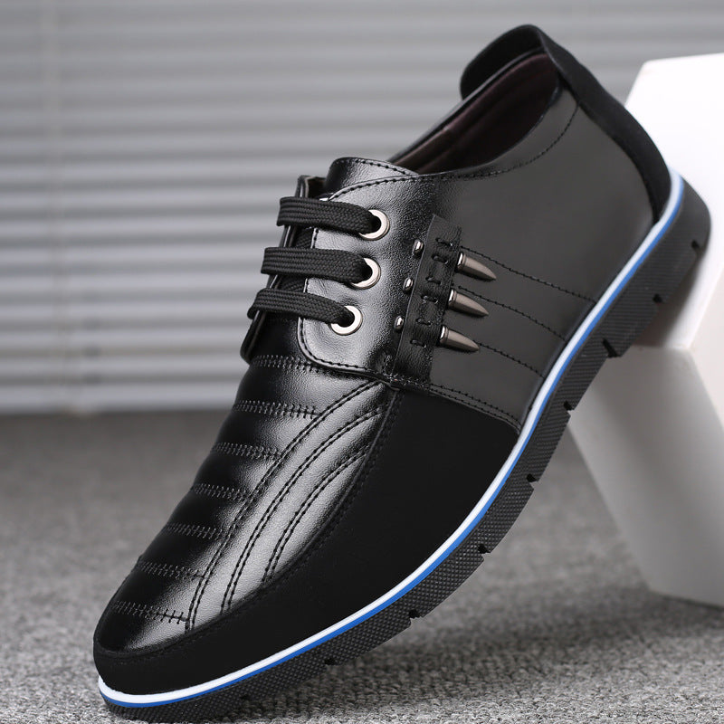 Herren Lederschuhe Koreanische Casual Lederschuhe Erste Schicht Rindsleder Dreifarbige Spitze Rundkopf Hohlkleid Jugendschuhe