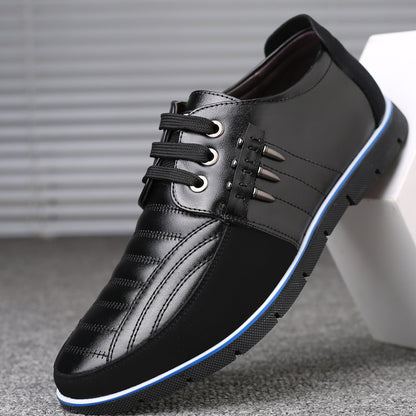 Herren Lederschuhe Koreanische Casual Lederschuhe Erste Schicht Rindsleder Dreifarbige Spitze Rundkopf Hohlkleid Jugendschuhe