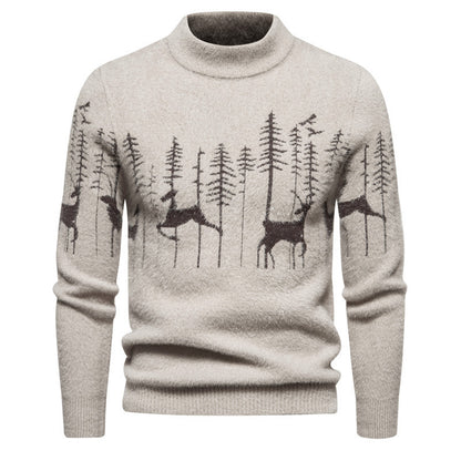 Weihnachtspullover Herren Warmer Rundhalspullover mit Hirsch-Print