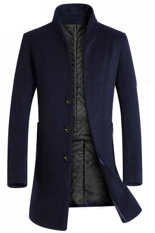 Manteau slim mi-long en laine pour homme, trench-coat