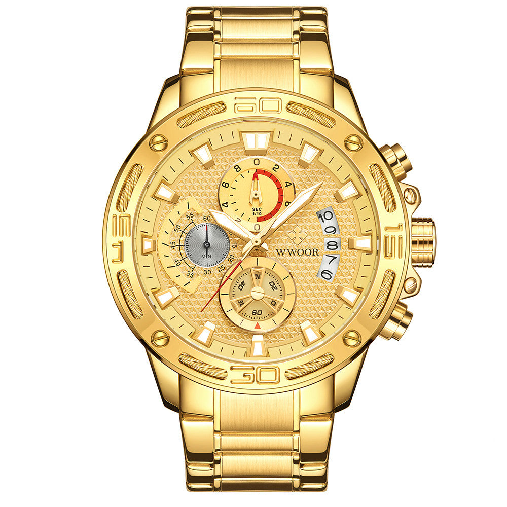 WWOOR Fashion Mens Watches Top Brand Luxury Gold Full Steel Quartz Watch Men Waterproof Sport Chronograph Relogio Masculino - ARCHSHOPE