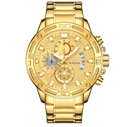WWOOR Fashion Mens Watches Top Brand Luxury Gold Full Steel Quartz Watch Men Waterproof Sport Chronograph Relogio Masculino - ARCHSHOPE
