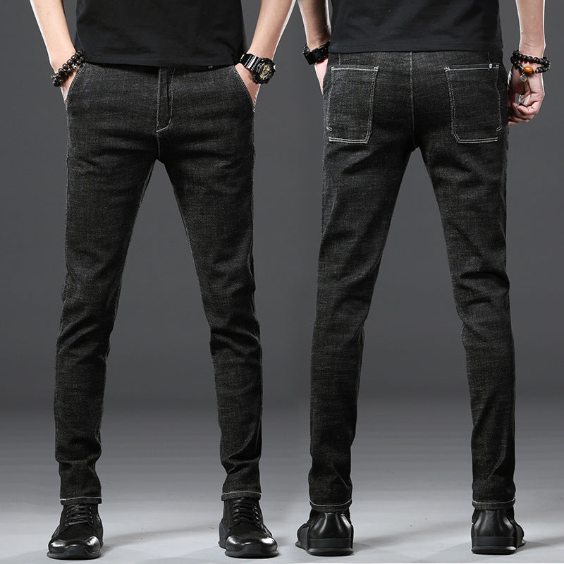 Stretch Loose Men Plus Flint Jeans version coréenne logo populaire slim skinny leg pantalon long pantalon noir Haren pantalon