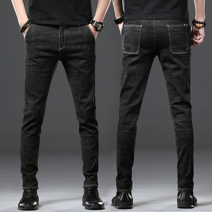 Stretch Loose Men Plus Flint Jeans version coréenne logo populaire slim skinny leg pantalon long pantalon noir Haren pantalon