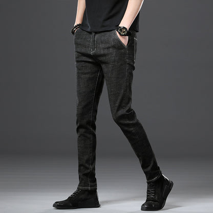 Stretch Loose Men Plus Flint Jeans version coréenne logo populaire slim skinny leg pantalon long pantalon noir Haren pantalon