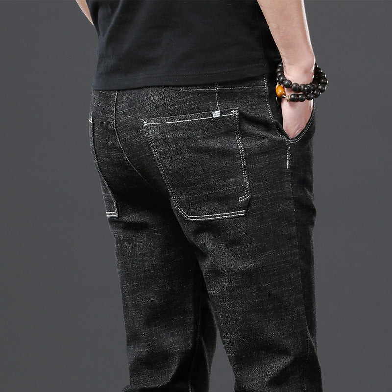 Stretch Loose Men Plus Flint Jeans version coréenne logo populaire slim skinny leg pantalon long pantalon noir Haren pantalon