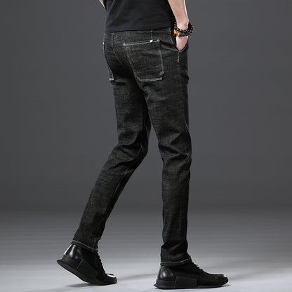 Stretch Loose Men Plus Flint Jeans version coréenne logo populaire slim skinny leg pantalon long pantalon noir Haren pantalon