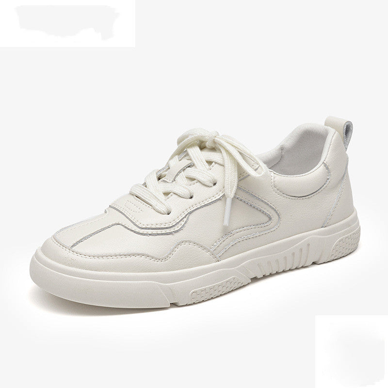 Womens Casual Soft Leather Shoes In Solid Color, Flat And Breathable