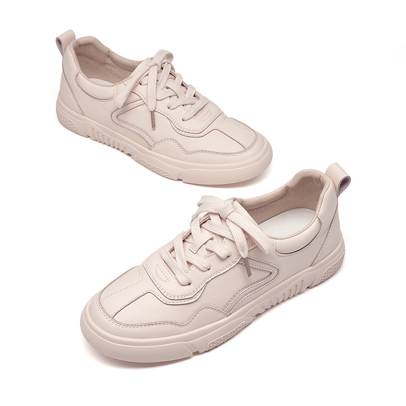 Womens Casual Soft Leather Shoes In Solid Color, Flat And Breathable