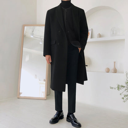 Mrcyc Wollmantel Herren Britischer Stil Koreanische Mode Winter Wollmantel Mittellanger, verdickter Denim-Windbreaker