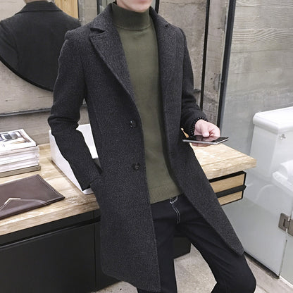 Außenhandelsdaten Verkaufen Durch Herbst Neue Mittellange Windjacke Koreanischen männer Wollmantel männer Große Größe Mantel Männlichen NF06