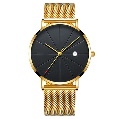 Calendar Thin Mens Watch Stainless Steel Mesh Band Quartz Wrist Watches Men Clock - ARCHSHOPE