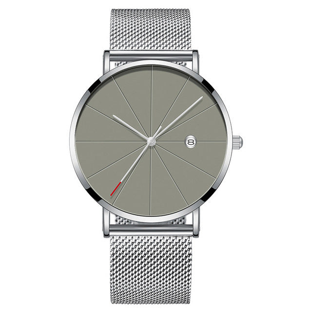 Calendar Thin Mens Watch Stainless Steel Mesh Band Quartz Wrist Watches Men Clock - ARCHSHOPE