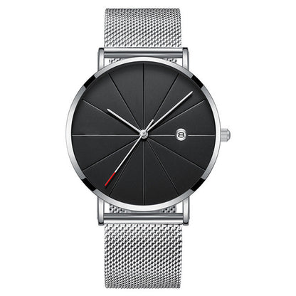 Calendar Thin Mens Watch Stainless Steel Mesh Band Quartz Wrist Watches Men Clock - ARCHSHOPE