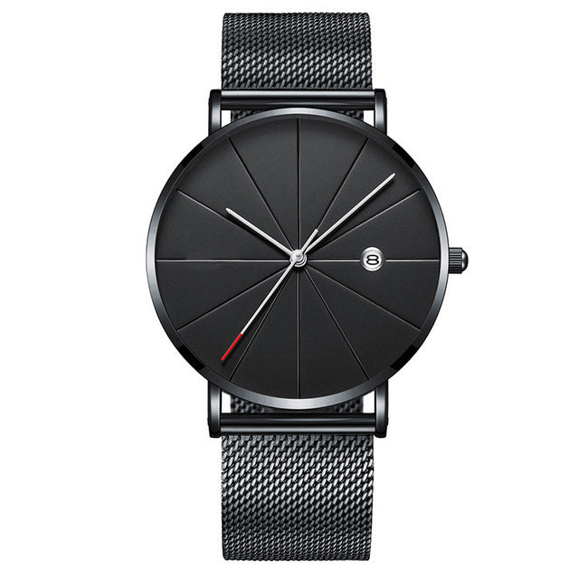 Calendar Thin Mens Watch Stainless Steel Mesh Band Quartz Wrist Watches Men Clock - ARCHSHOPE