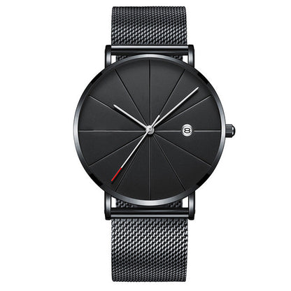 Calendar Thin Mens Watch Stainless Steel Mesh Band Quartz Wrist Watches Men Clock - ARCHSHOPE