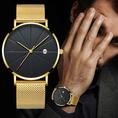 Calendar Thin Mens Watch Stainless Steel Mesh Band Quartz Wrist Watches Men Clock - ARCHSHOPE