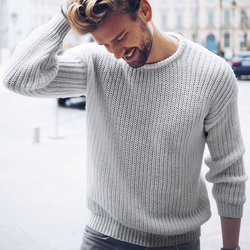 Pull pour homme Pull décontracté de couleur unie en tricot