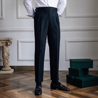 Herrenhose mit hoher Taille, gerade, lässig, britischer Retro-Stil, einfach zu kombinieren