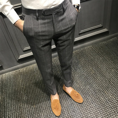 Pantalon de costume décontracté à carreaux britanniques de printemps