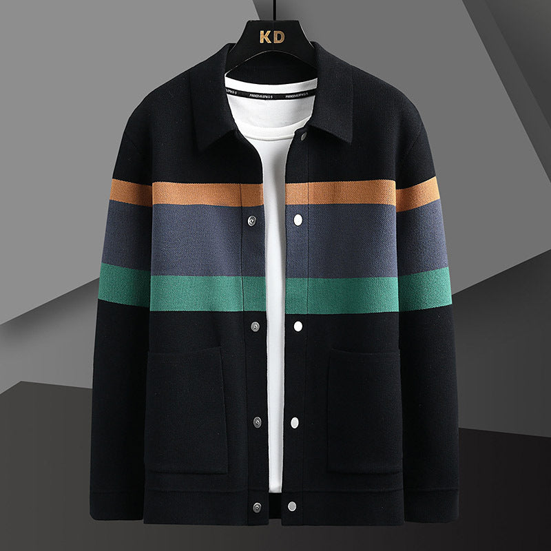 Cardigan à revers d'automne pour homme, couleur assortie, pull-manteau